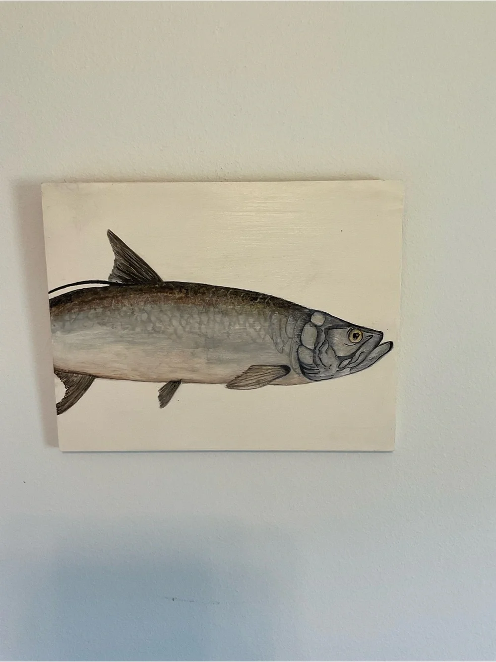 Original fish, tarpon painting acrylic on wood panel hand-painted